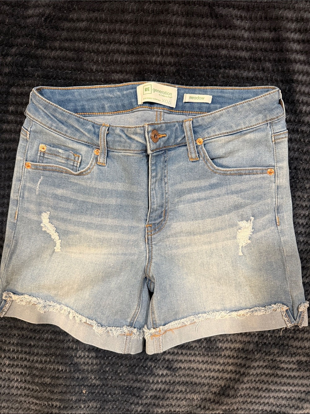 Celebrity Pink Light Blue Distressed Denim Shorts